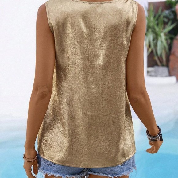 Gold Preppy Womens Women's Shoulder Twist Knot Shirt - Picture 3 of 6